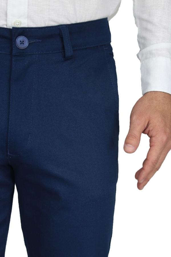 Pantalón Corte Regular Color Azul Plúmbago De Algodón Para Caballero
